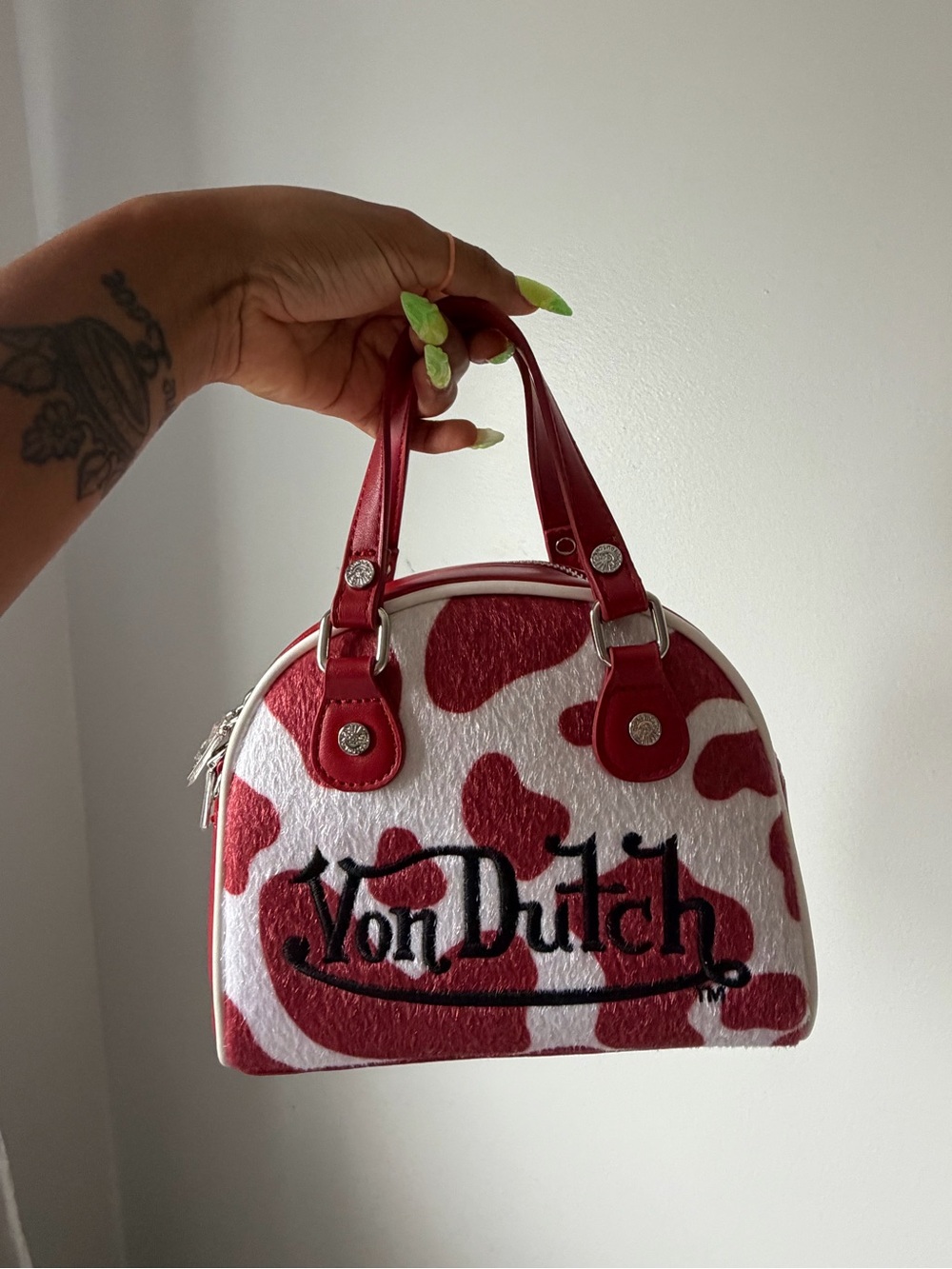 Von Dutch Red and White Patterned Mini Dome Bag